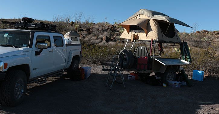 Smittybilt Overlander Rooftop Tent in camp at Big Bend Ranch State Park