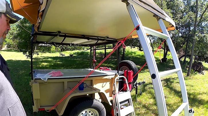 rooftop tent tie down from ladder